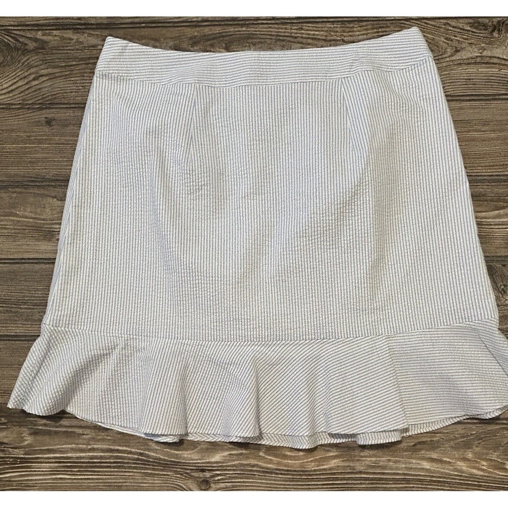 NWT Southern Tide Preppy Coastal Resort Seersucker Skirt Ruffle Hem Blue Size 10